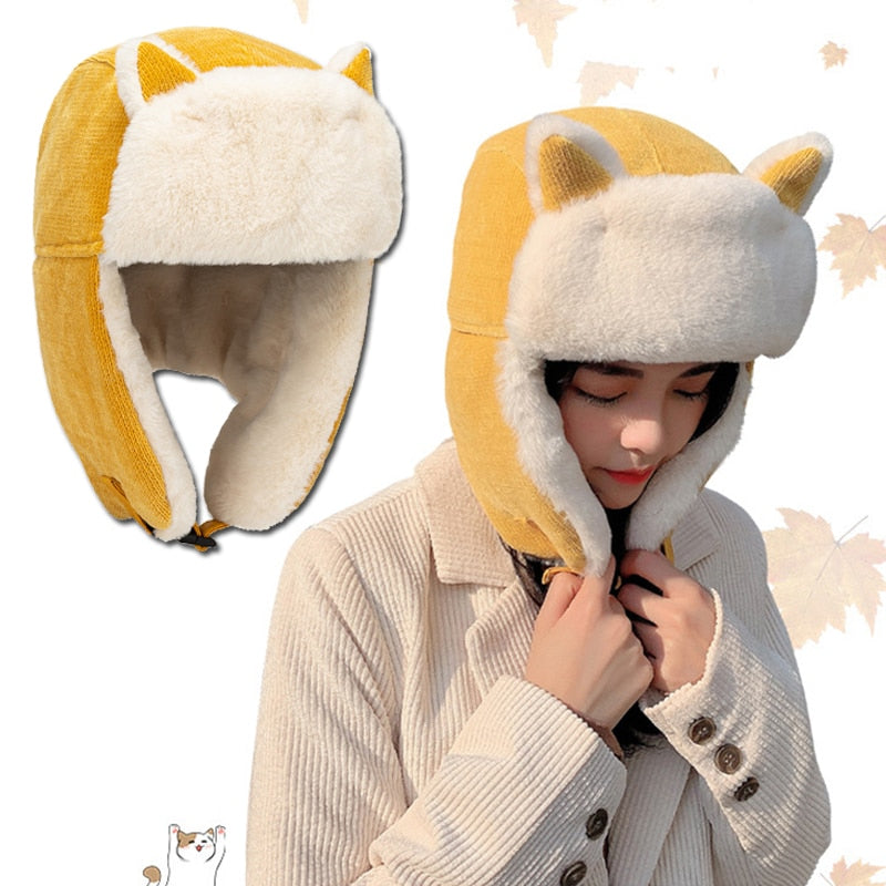 Warm Cat Ears Faux Fur Bomber Hat