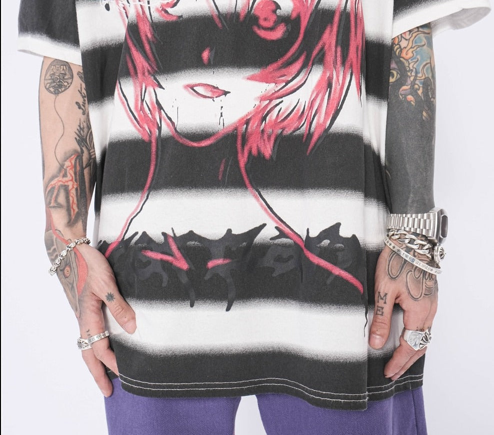 Anime Cartoon Striped T-Shirt