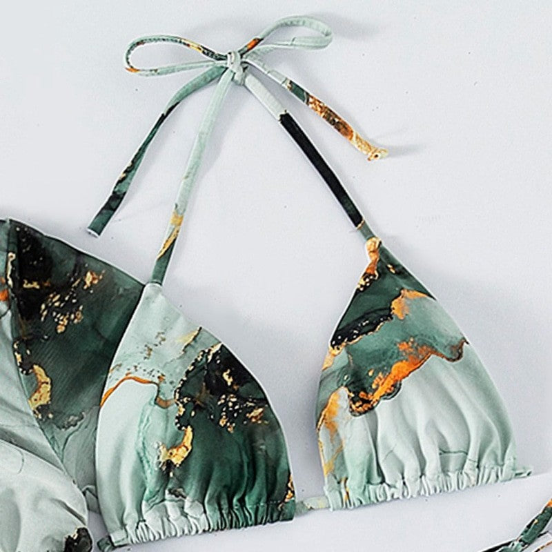 Marble Print 4-Piece Bikini Set