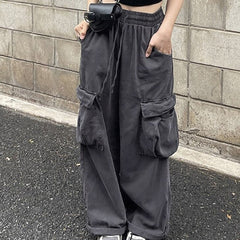 Wide Leg Cargo Pockets Pants High Waist Trouser