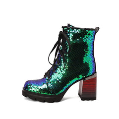 Chunky Heel Sequined Platform Shoes