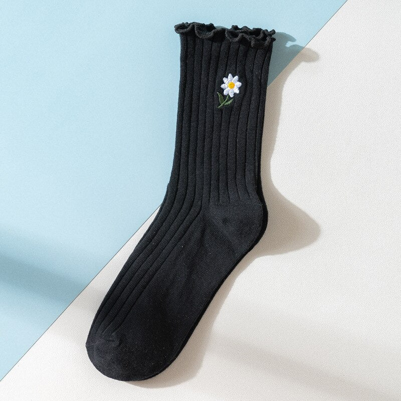 Solid Color Little Flower Socks