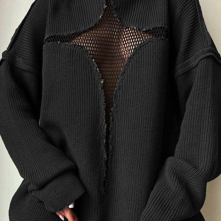 Star Pattern Mesh See Through Turtleneck Knit Sweater