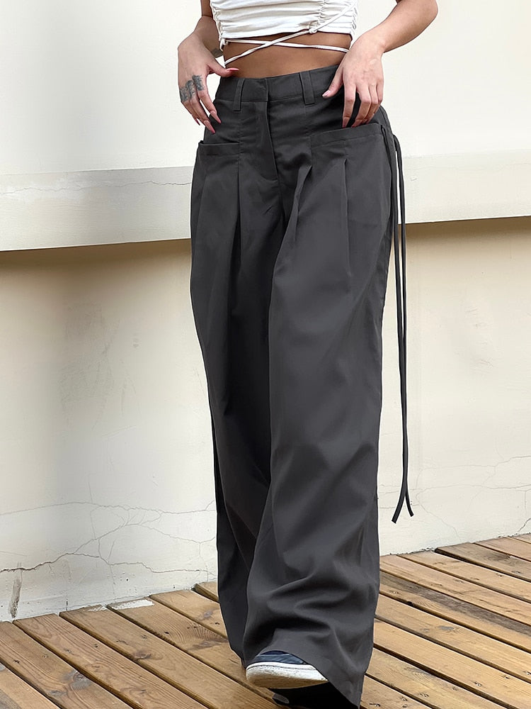 Plain Wide Leg High Waist Baggy Pants