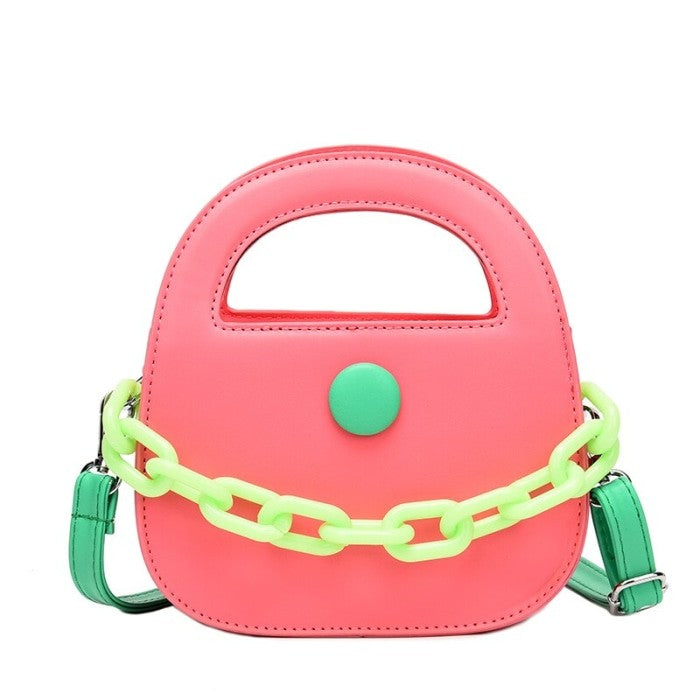 Round Handle With Chain Ornament Cute Bag