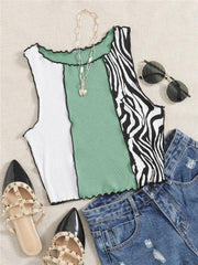 Zebra Striped Crop Tank Top