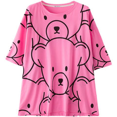 Short Sleeve Bear Print Long Loose T-Shirt