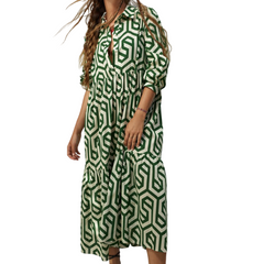 Geometric Print Boho Long Loose Dress