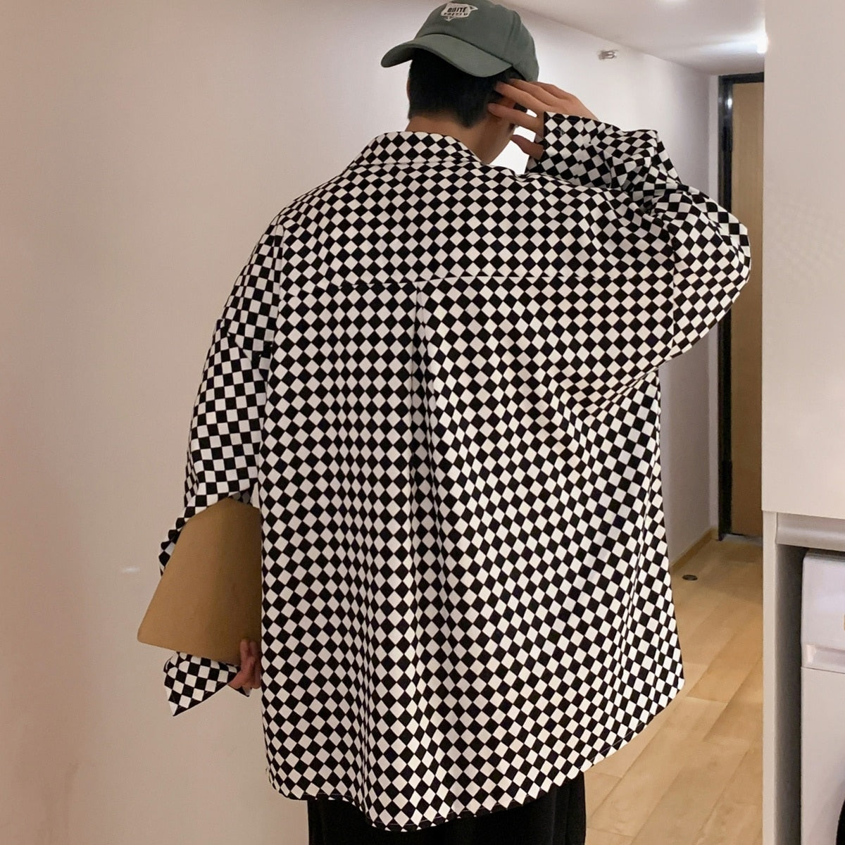 Black and White Check Oversized Long Sleeve Shirt