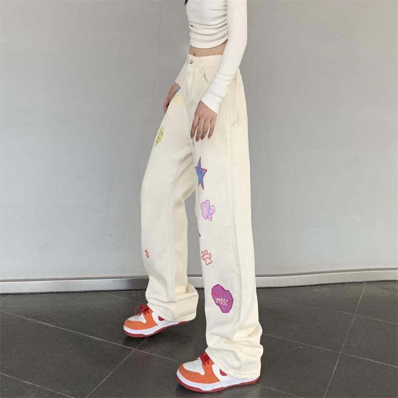 Y2K Aesthetic Embroidered High Waist Wide Leg Pants