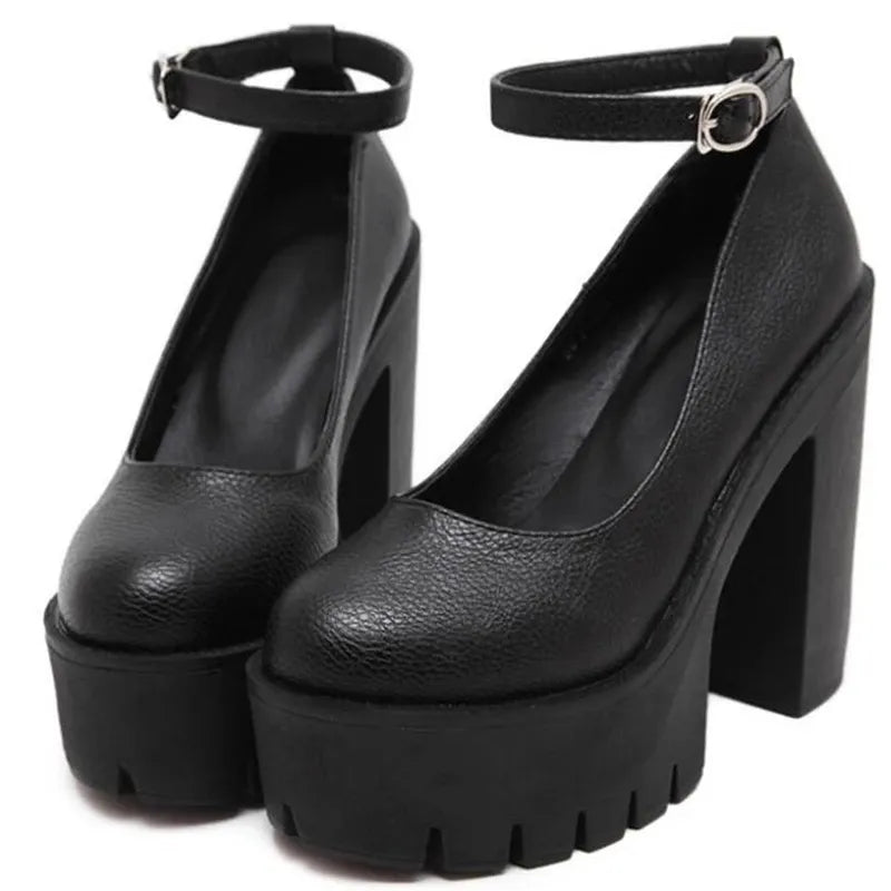 High Thick Heeled Ankle Strap Platform