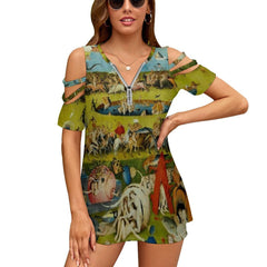 The Garden of Earthly Delights Off Shoulder Zip Up Blouse