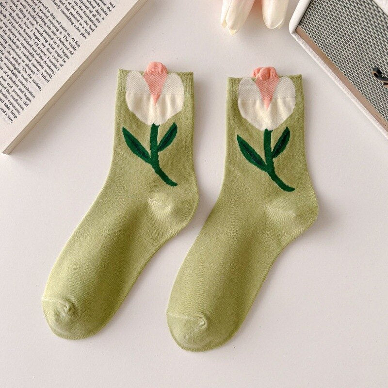 Lovely Tulips Three-Dimensional Flowers Socks