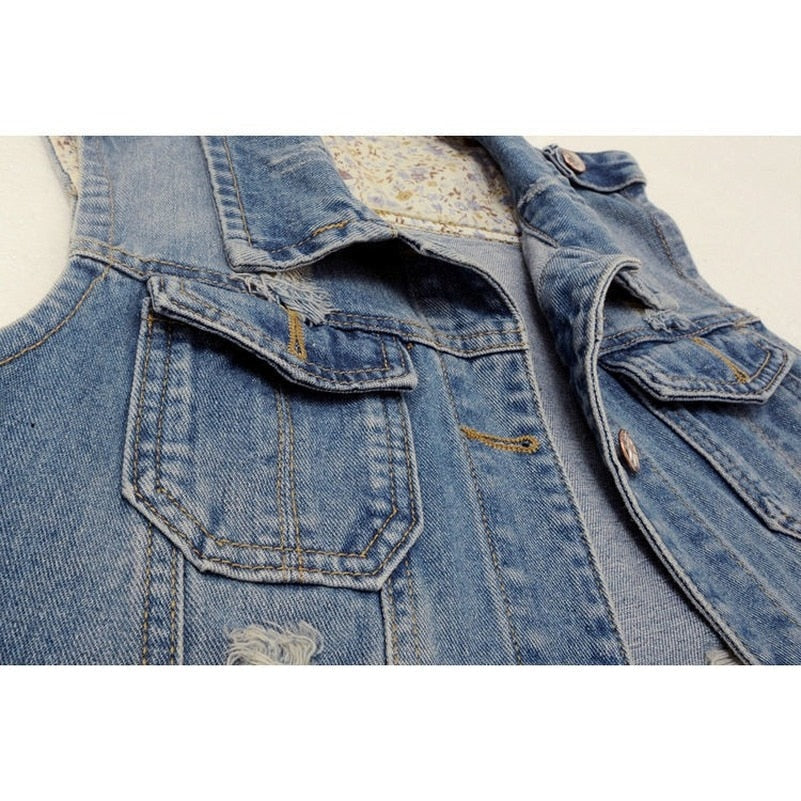 Sleeveless Slim Hole Jeans Vest