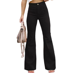 Wide-Waist Solid Color Corduroy Flared Pants