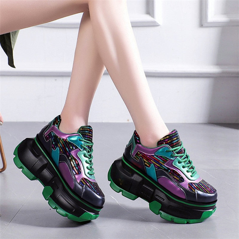 Mixed Colors Sequin Increase Thick Sole Shoes