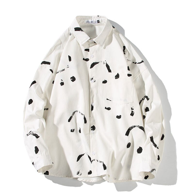 Happy Face Print Long Sleeve Oversized Shirts