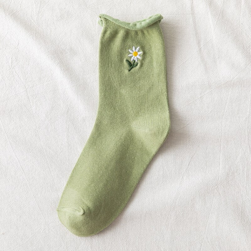 Solid Color Little Flower Socks