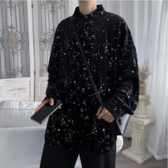 Starry Sky Long Sleeve Black Shirts