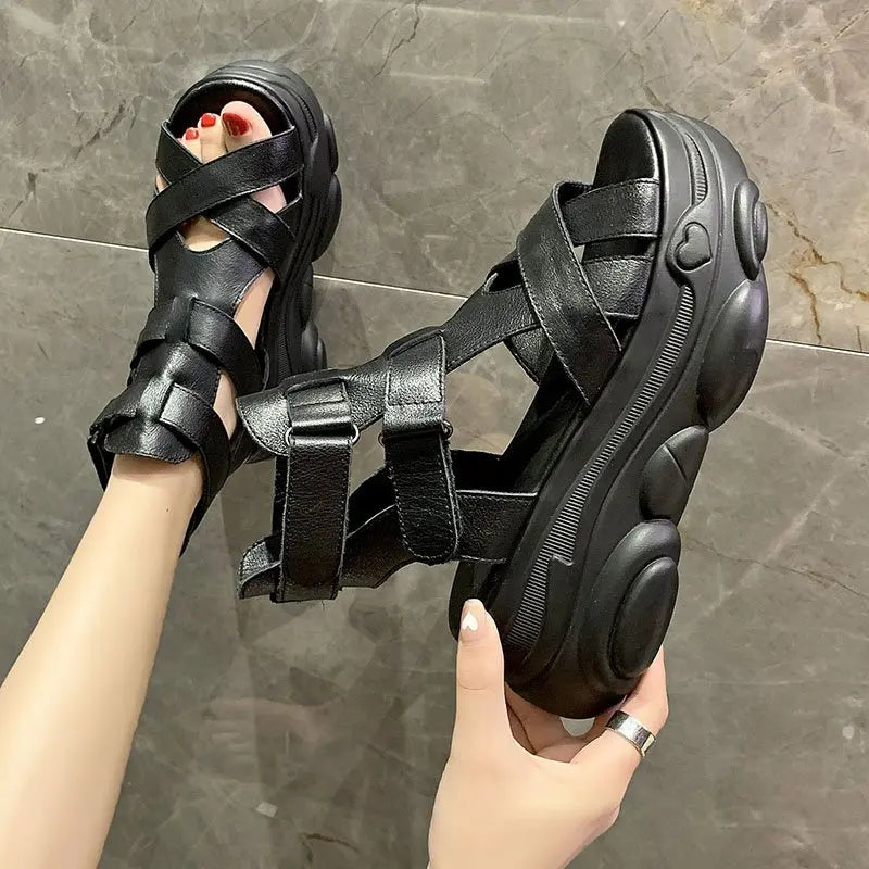 Modern Button Platform Sandals