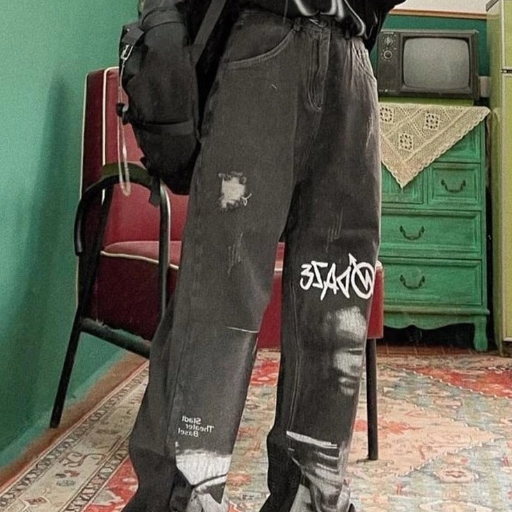 Gothic Black Baggy Denim Pants