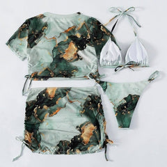 Marble Print 4-Piece Bikini Set