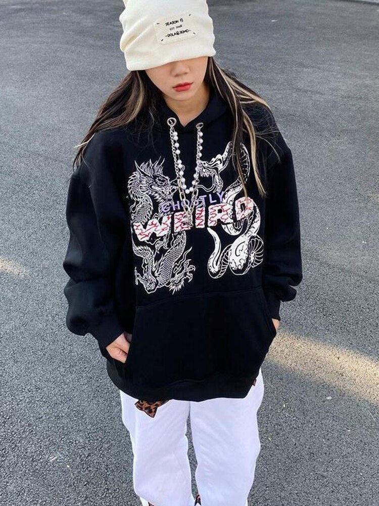 Dragon And Snake Print Hoodie