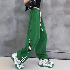 Loose Sport Pants With Side Buttons