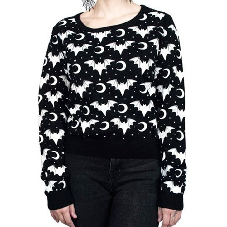 Gothic Black Bat Long Sleeve Sweatshirt