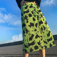 Pleated with fluorescent green leopard skirt