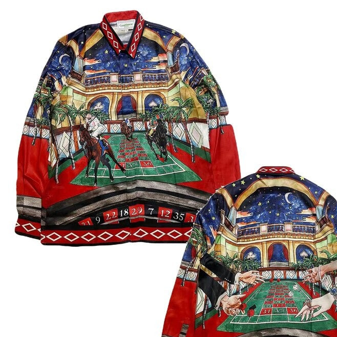 Multi Color Graphics Long Sleeve Silk