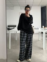 Black Loose Aesthetic Plaid Pants