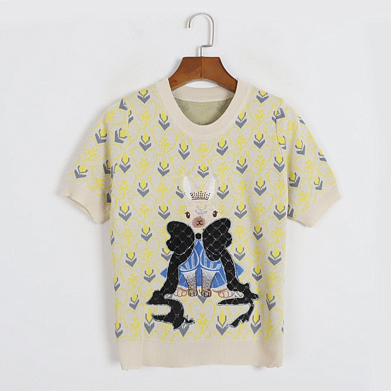 Embroidery Rabbit Short Sleeve T-Shirt