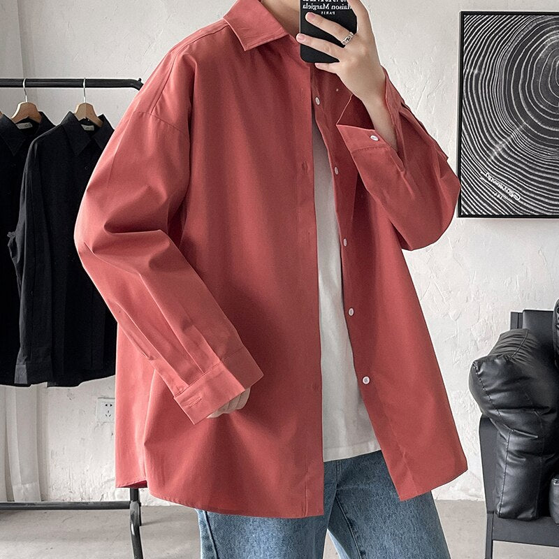 Solid Color Oversize Long Sleeve Shirt