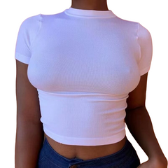 Elastic Round Neck Crop Top