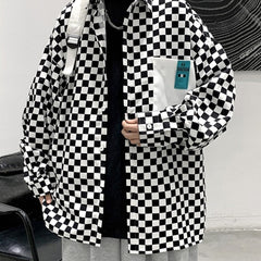 Black and White Check Oversized Long Sleeve Shirt