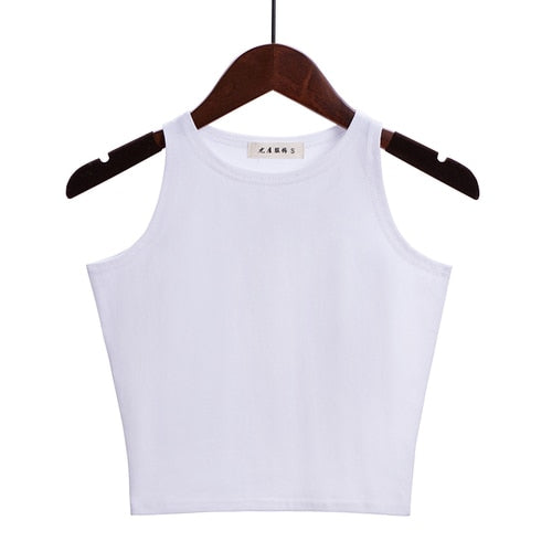 Solid Color Cotton Sleeveless Crop Top