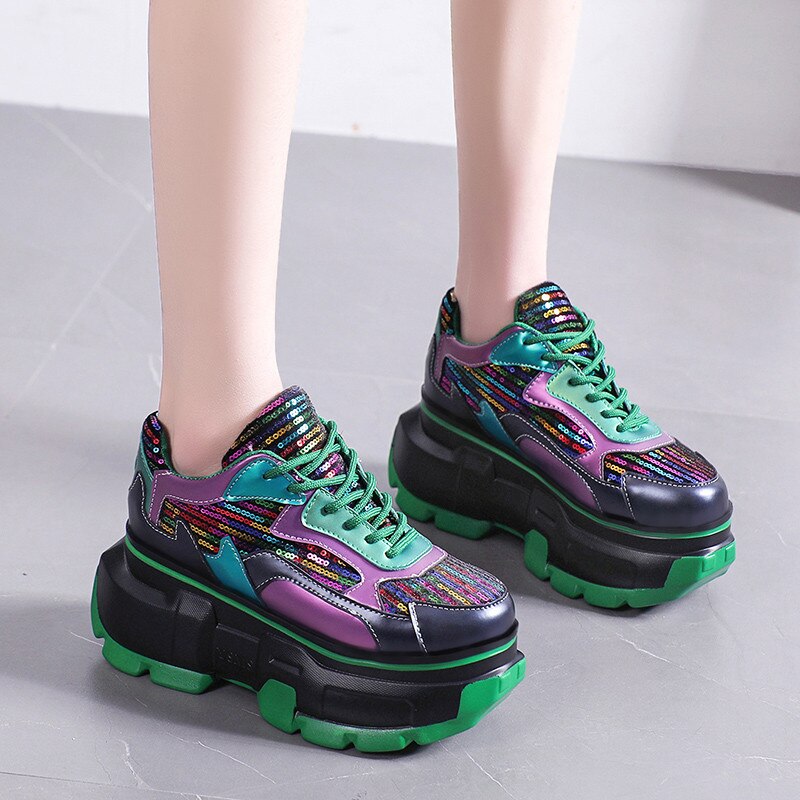 Mixed Colors Sequin Increase Thick Sole Shoes
