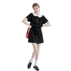 Chic Black Short Sleeve Shirt Dress