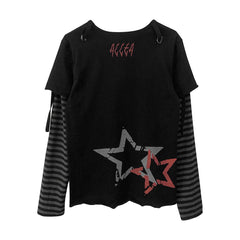 Gothic Punk Star Skull Printed T-Shirt