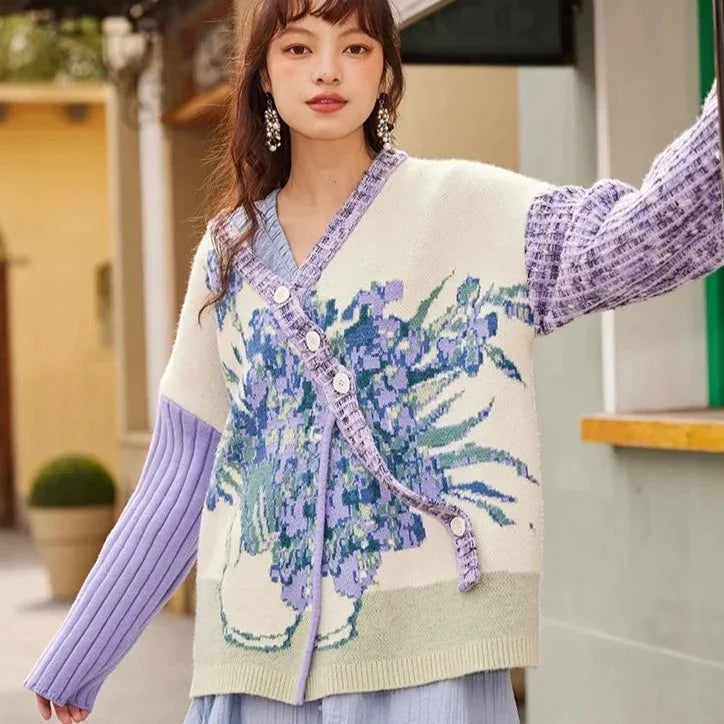 Painting Print Sweater Coat