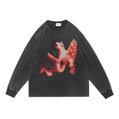 Oversized Long Sleeve Angel Graphic Shirt