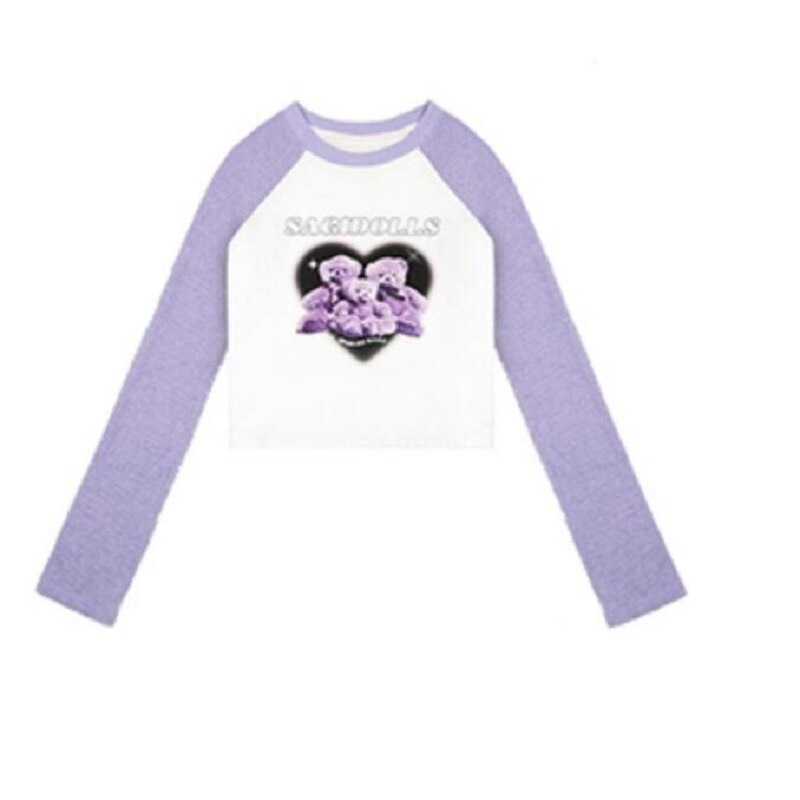 Harajuku Y2k Purple Knitted Splicing Printed T-shirt