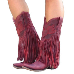 Vintage Mid Calf Western Tassels Fringe Cowboy Boots