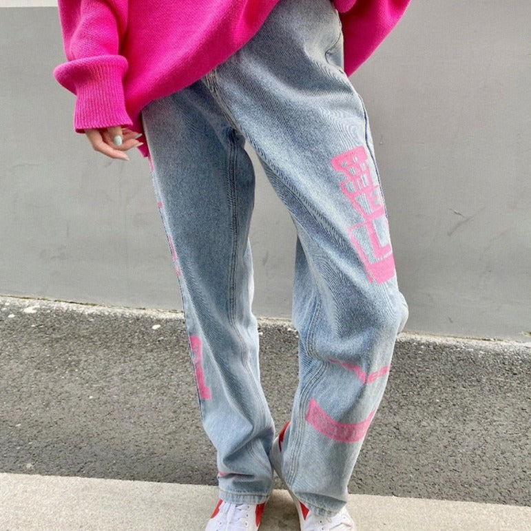 Pink Graphic Y2K Jeans