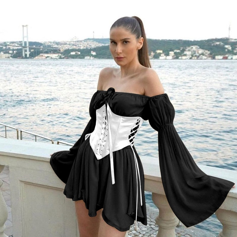 Corset Long Puff Sleeve Dress