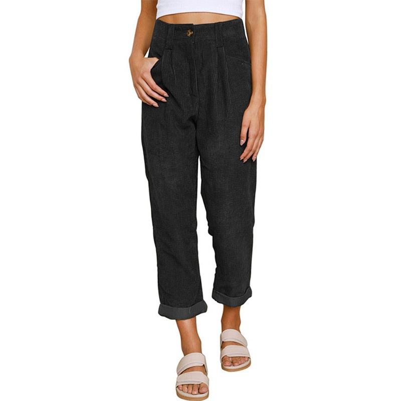 Corduroy High Waist Loose Straight Pants