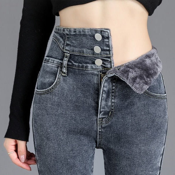 Denim Thick Skinny High Waist Pencil Winter Pants