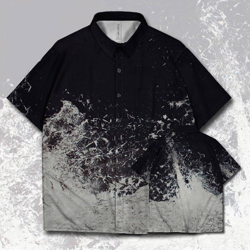 Mountain River Landscape Splash-Ink Short-Sleeved Shirt