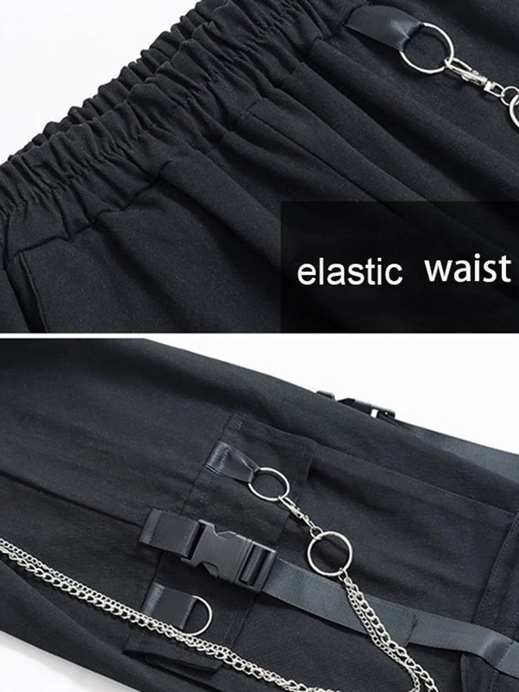 High Waist Streetwear Cargo Pants With Chain